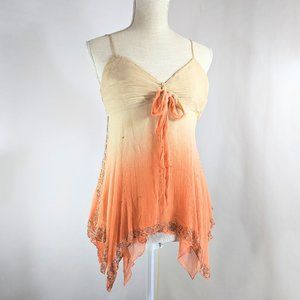 100% silk, Bebe, size XS, orange and cream beaded chiffon dip dyed top